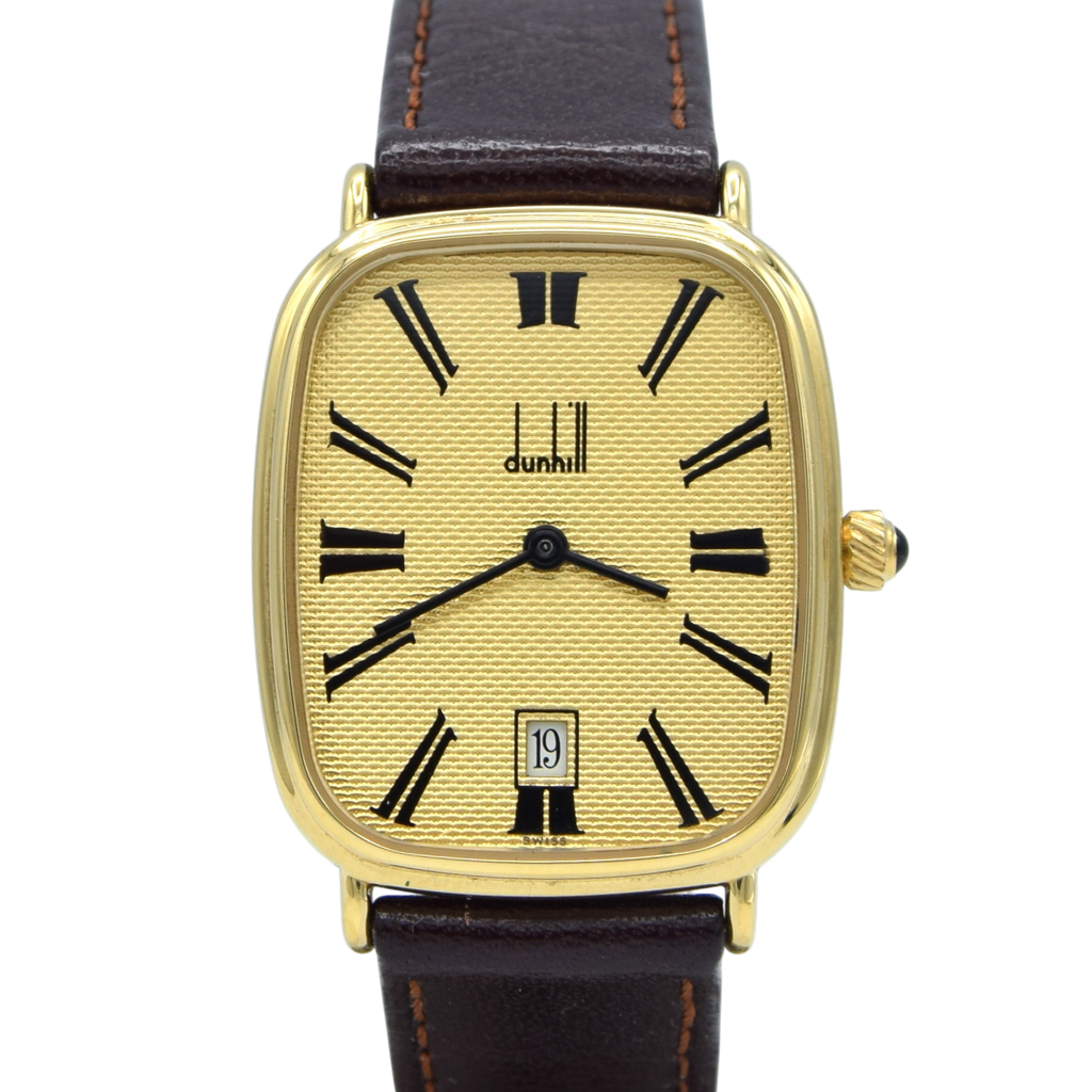 1980 Alfred Dunhill Guilloché / hobnail dial texture Gilt Rectangular ...