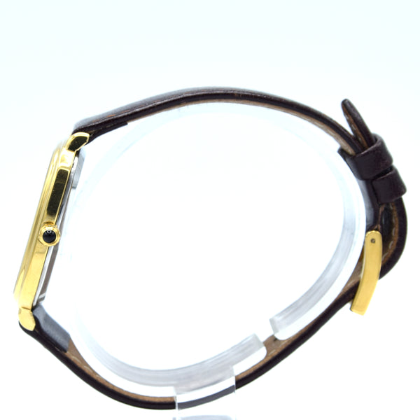 1980 Alfred Dunhill Guilloché / hobnail dial texture Gilt Rectangular Swiss Quartz Wristwatch – Roman Dial, Cabochon Crown