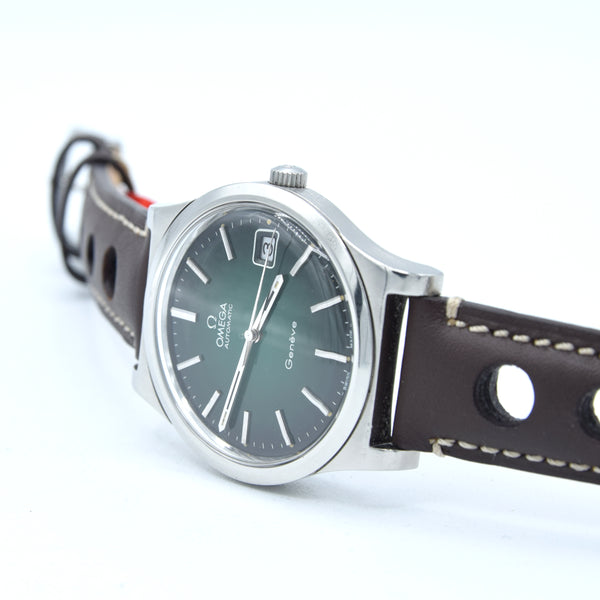 1973 Omega Genève Automatic Date Model 166.0163 with Stunning Rare Gradient Green 'Fumé' Dial
