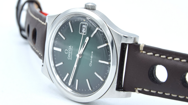 1973 Omega Genève Automatic Date Model 166.0163 with Stunning Rare Gradient Green 'Fumé' Dial