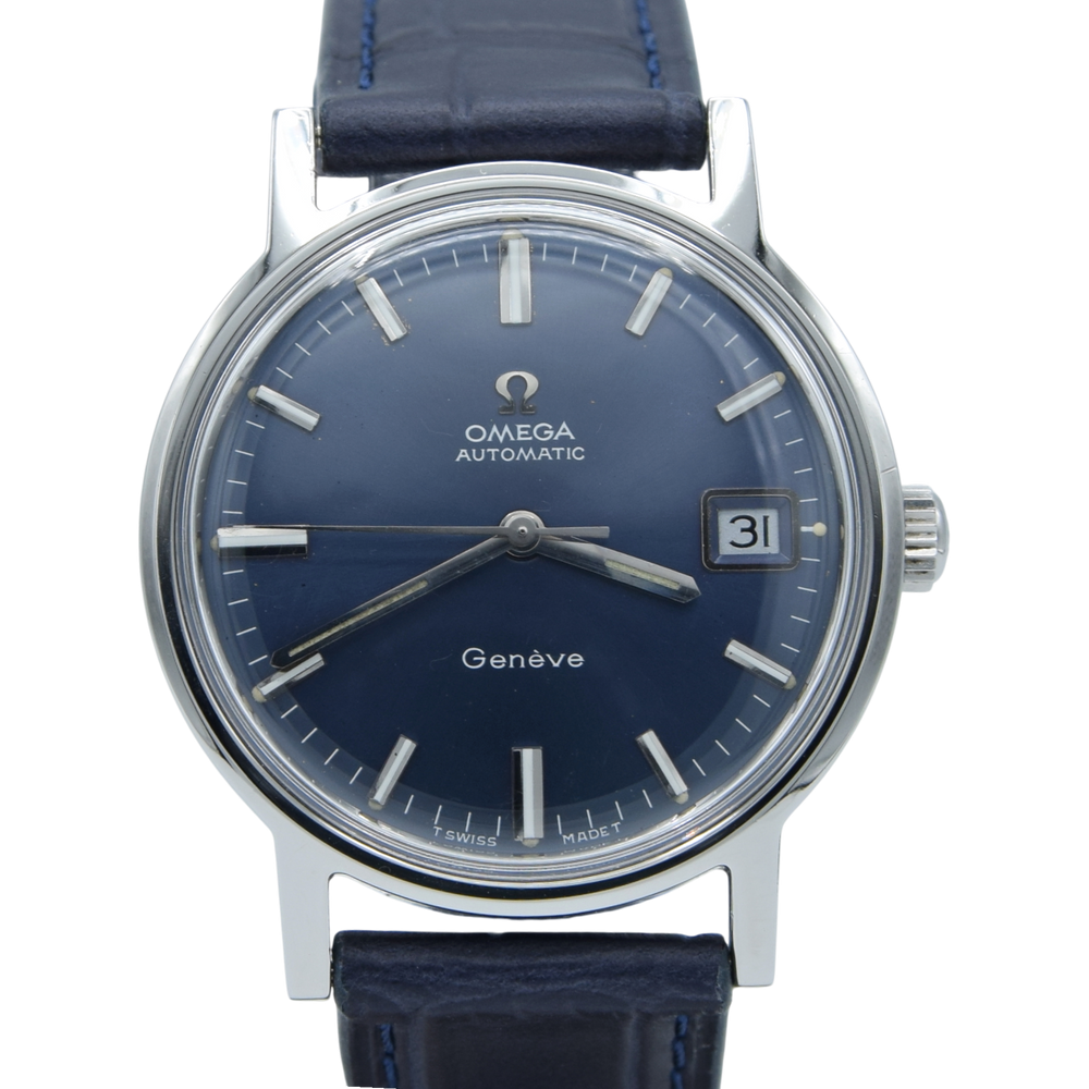 1969 Omega Geneve Automatic Date Model 166.070 Rare sunburst Electric Blue Dial caliber 565
