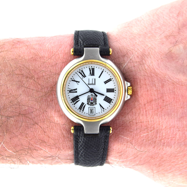 1980s Alfred Dunhill Millennuim swiss quartz unisex Wristwatch with Abu Dhabi / ADNOC Oil Logo