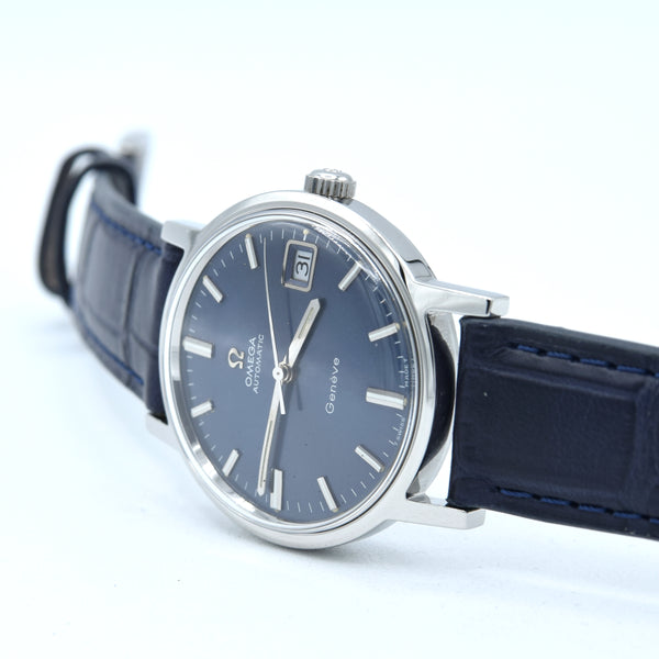 1969 Omega Geneve Automatic Date Model 166.070 Rare sunburst Electric Blue Dial caliber 565