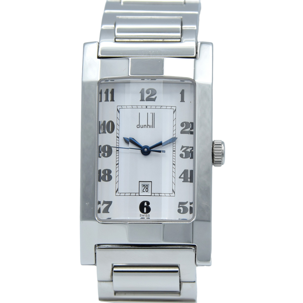 1990s Alfred Dunhill 'Facet' swiss quartz Date Wristwatch with White Roman Dial on Bracelet + Box