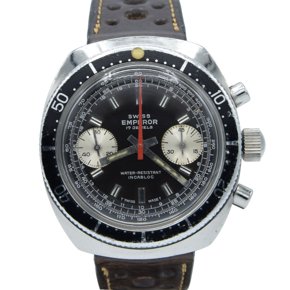 1969 Swiss Emperor 20 ATU diver chronograph – stainless steel – Valjoux 7733 – original tropical dial