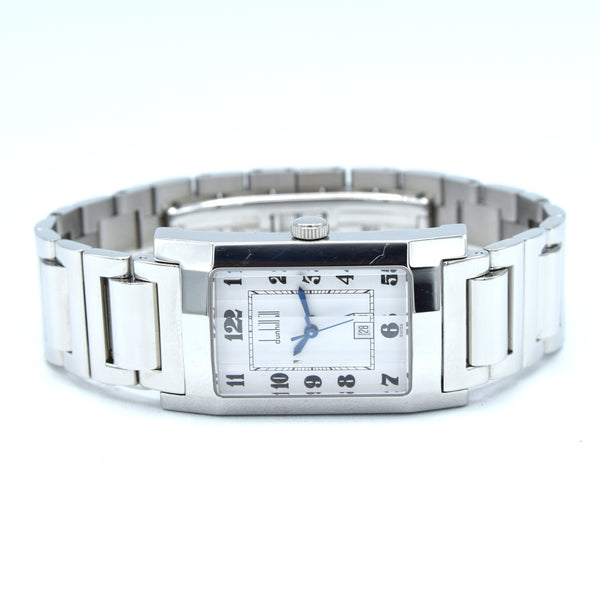 1990s Alfred Dunhill 'Facet' swiss quartz Date Wristwatch with White Roman Dial on Bracelet + Box