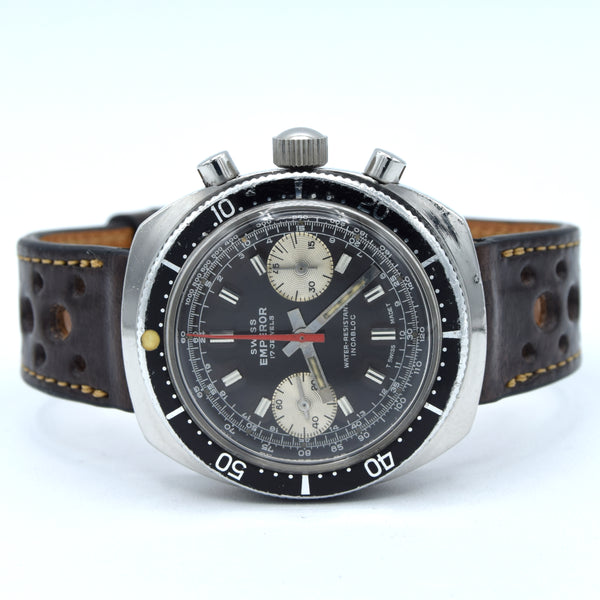 1969 Swiss Emperor 20 ATU diver chronograph – stainless steel – Valjoux 7733 – original tropical dial