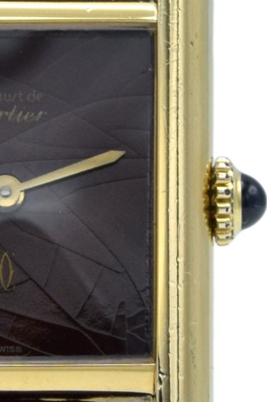 1983/84 Cartier Ladies Tank Mechanical with Unique Burgundy Red / Brown Patina Dial in 925 Sterling Silver Gilt