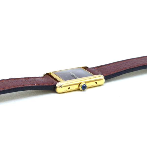 1983/84 Cartier Ladies Tank Mechanical with Unique Burgundy Red / Brown Patina Dial in 925 Sterling Silver Gilt