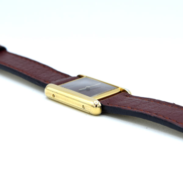 1983/84 Cartier Ladies Tank Mechanical with Unique Burgundy Red / Brown Patina Dial in 925 Sterling Silver Gilt