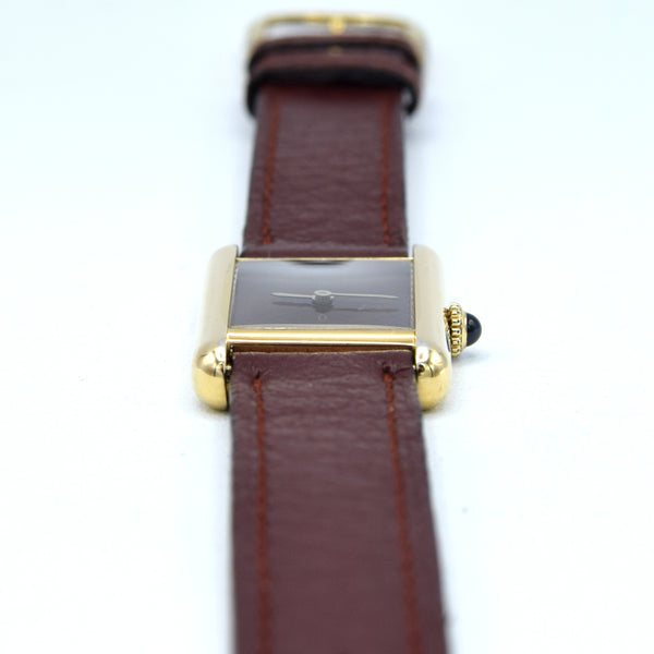 1983/84 Cartier Ladies Tank Mechanical with Unique Burgundy Red / Brown Patina Dial in 925 Sterling Silver Gilt