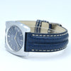 1970s Waltham steel manual-wind retro sleek dress watch with blue dial on blue strap