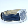 1970s Waltham steel manual-wind retro sleek dress watch with blue dial on blue strap