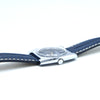 1970s Waltham steel manual-wind retro sleek dress watch with blue dial on blue strap