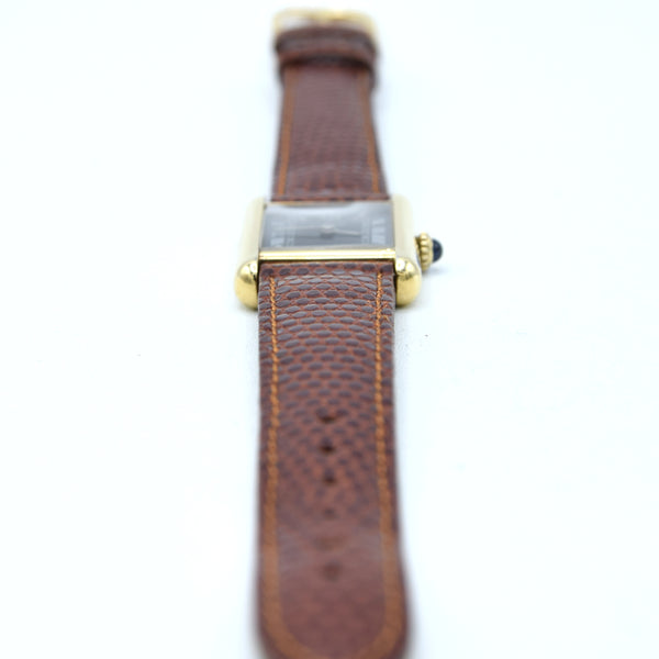 1970s Cartier Tank ladies 925 Sterling Silver Gilt Mechanical Manual Wind with rare black Roman Dial