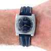 1970s Waltham steel manual-wind retro sleek dress watch with blue dial on blue strap