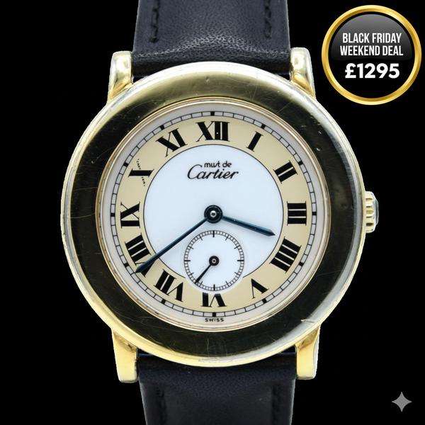 1990s Cartier 'Must de' Ronde with Roman Numerals in 925 Sterling Silver Gilt Vermeil Case Model 1810