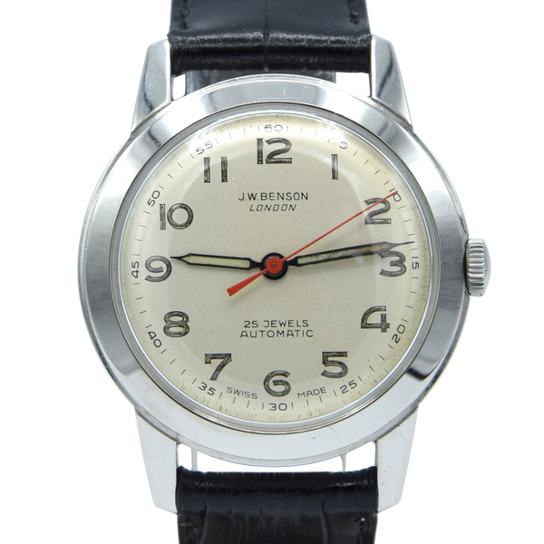 60s JW Benson early steel automatic classic watch with attractive Arabic Numeral dial