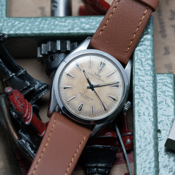 1957 Tudor Oyster 'Elegante' Wristwatch Model 7960 with rare patina Dial in Stainless Steel + Box