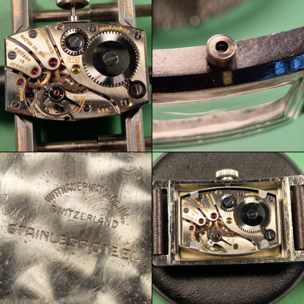 1940s Wittnauer Large steel Rectangular Early moisure resistant Wristwatch with Arabic dial