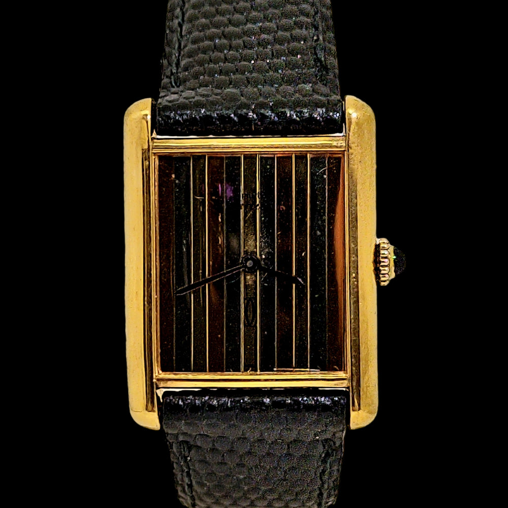 1970s Cartier Tank Mechanical Manual Wind with Tri Colour "Trinity" Dial in Sterling Silver 925 Vermeil Gilt