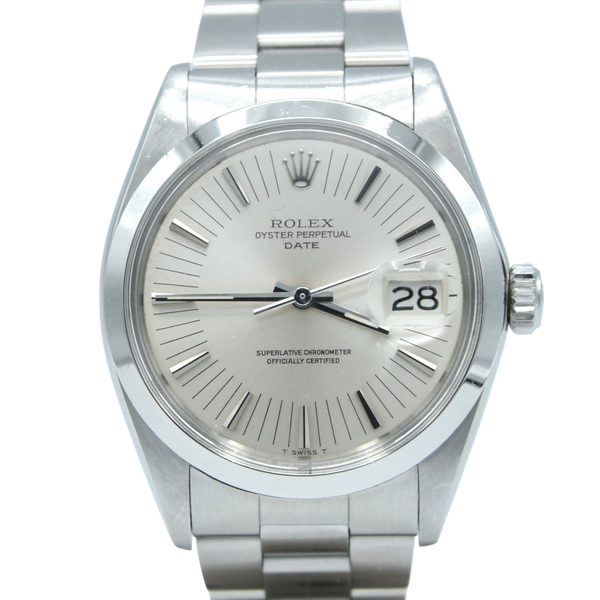 1971 Rolex Oyster Perpetual Date Model 1500 with Rare satin Silver "Radial Dial" in Stainless Steel on Oyster Bracelet
