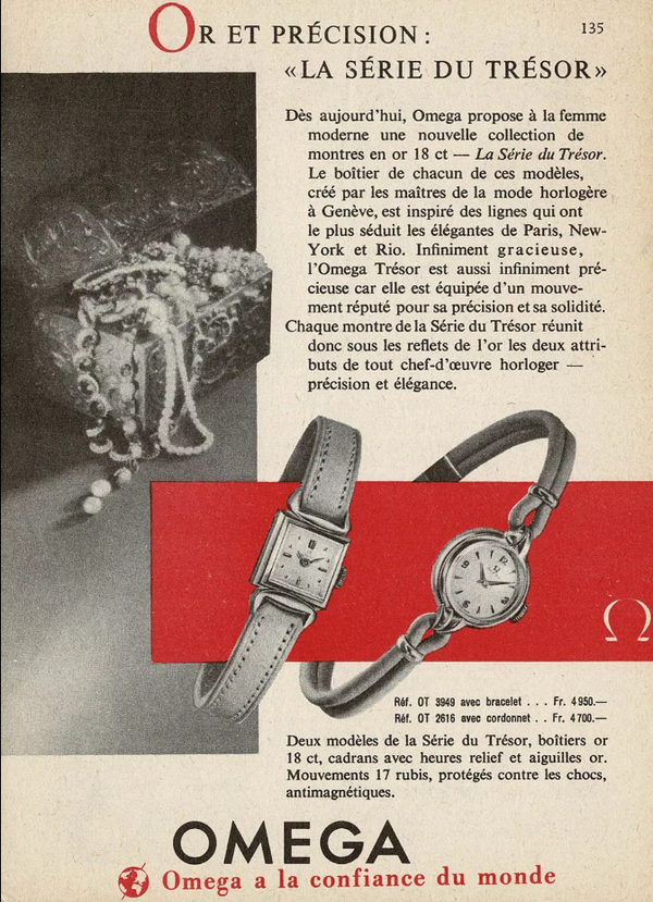 1947 Omega ladies cocktail watch model 2534-1 on period bonklip bracelet with original clam box