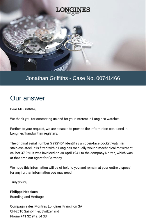 1940 Longines Slim Art Deco Steel Open Face Pocket Watch - Calibre 37.9M + Extract