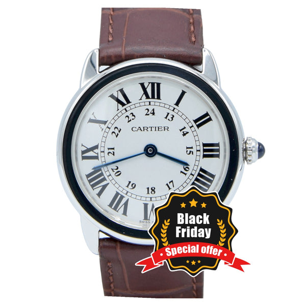 2015 Cartier 29mm Ronde Solo de  2933 - with white Roman Numeral Dial in stainless steel on deployment