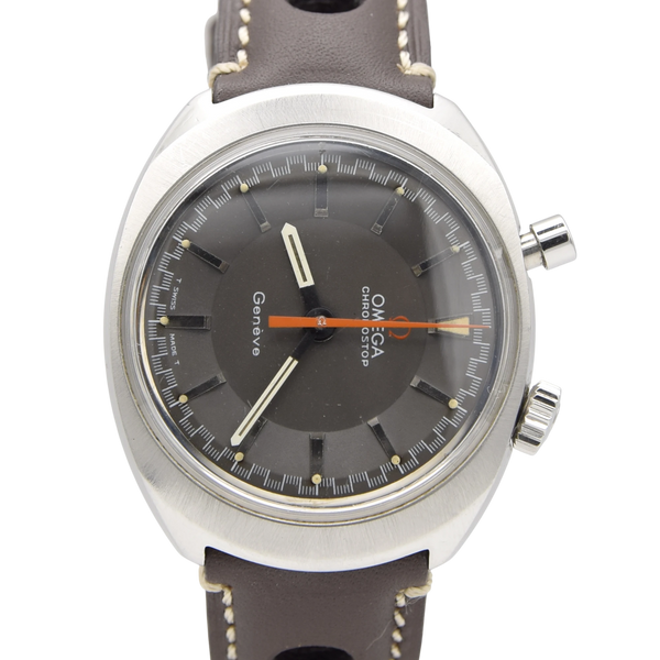 1967 Omega Chronostop Genéve Rarer drivers Model 145.010 with Grey Sloped Dial in Stainless Steel