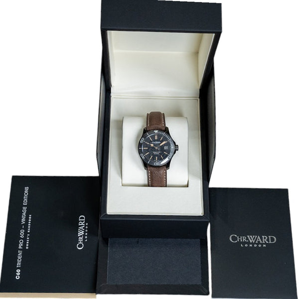 2017 Christopher Ward Discontinued Original C60 Trident Mk.2 PVD Pro 600 box & papers