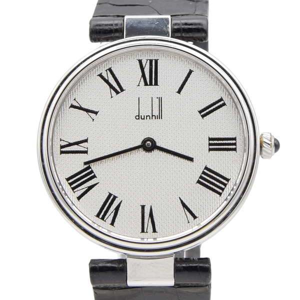 1977 Alfred Dunhill silver 925 sterling "hobnail" guilloché.' swiss Mechanical Vendome Wristwatch with strap - buckle - box