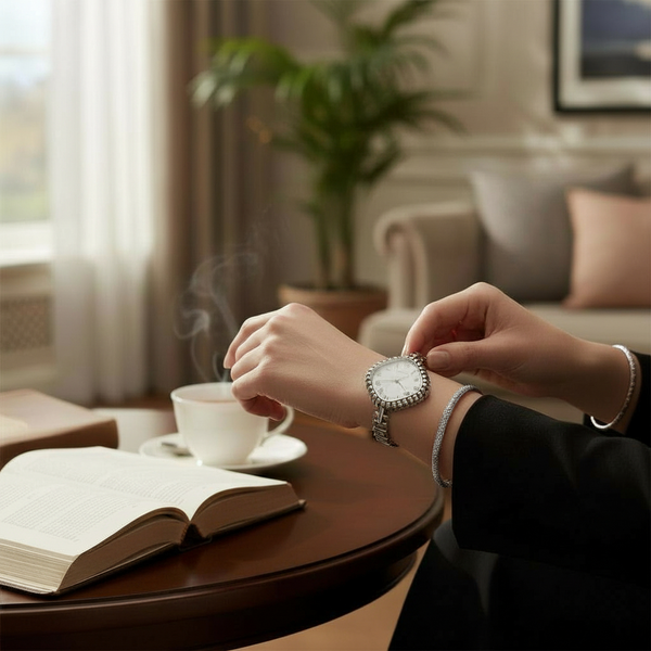 1970s New Old Stock Juvenia Ladies Solid Silver Bangle Watch – Bold Cushion Shape – Mechanical – Unused