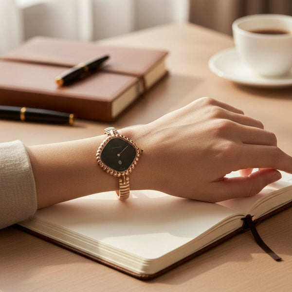 1970s New Old Stock Juvenia Ladies Solid Silver Bangle Watch – Bold Cushion Shape – Pink Gold Plated – Unused