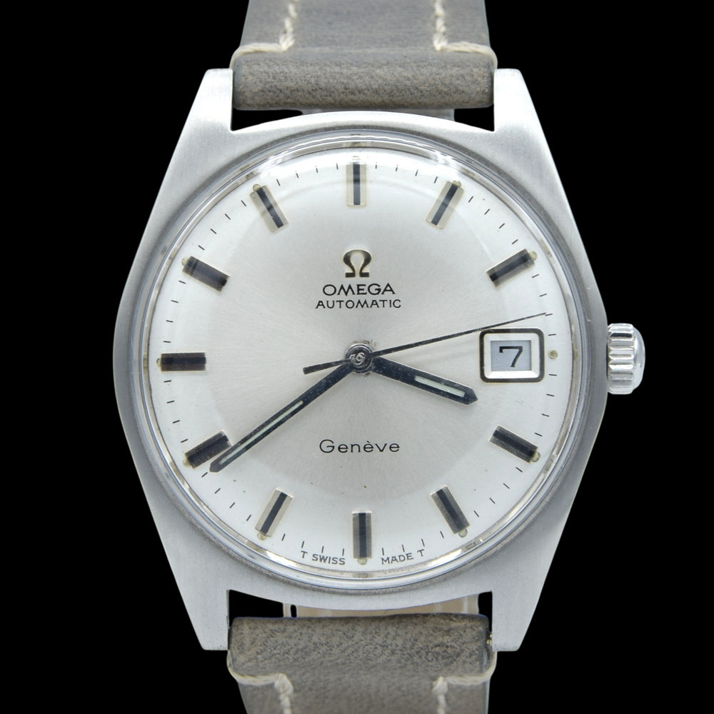 1969 sharp Omega Geneve Automatic Date Model 166.041 in Stainless Steel with Cal 565