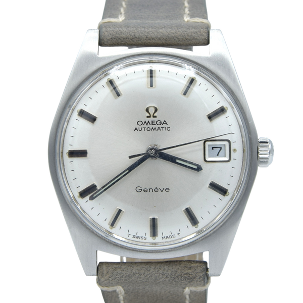 1969 sharp Omega Geneve Automatic Date Model 166.041 in Stainless Steel with Cal 565