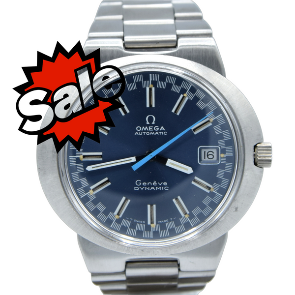 1969 Omega Geneve Dynamic Automatic Date with Rarer blue racing Dial 166.039 in Stainless Steel on Bracelet