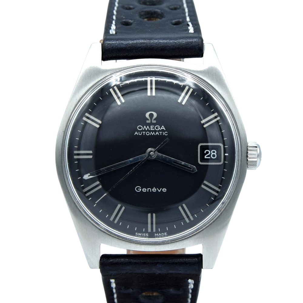 1968 Omega Geneve Automatic Date Model 166.041 original mint matte black dial in Steel Cal 565