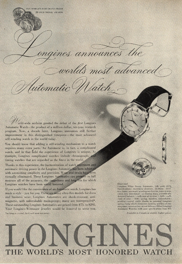 1955 Longines Manual Wind Wristwatch Model 6403 with Gorgeous Original Two Tone Dial Cal 23z
