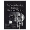 A vintage black-and-white advertisement for Concord wristwatches, featuring the headline 'The World's Most Famous Unknown Watch.' with several watch faces and bands arranged against a dark background.