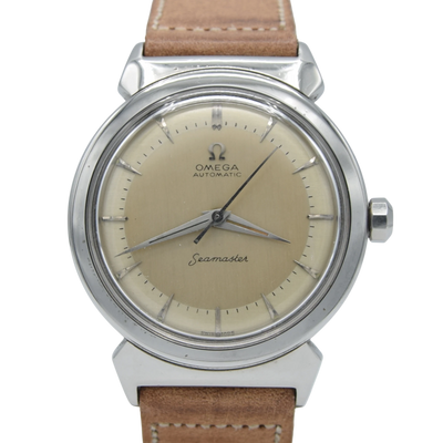 1950 Fully Restored Rare Omega Seamaster Automatic Bumper with Silver Dial and Rare Hooded Lugs in Stainless Steel Model 14350-1