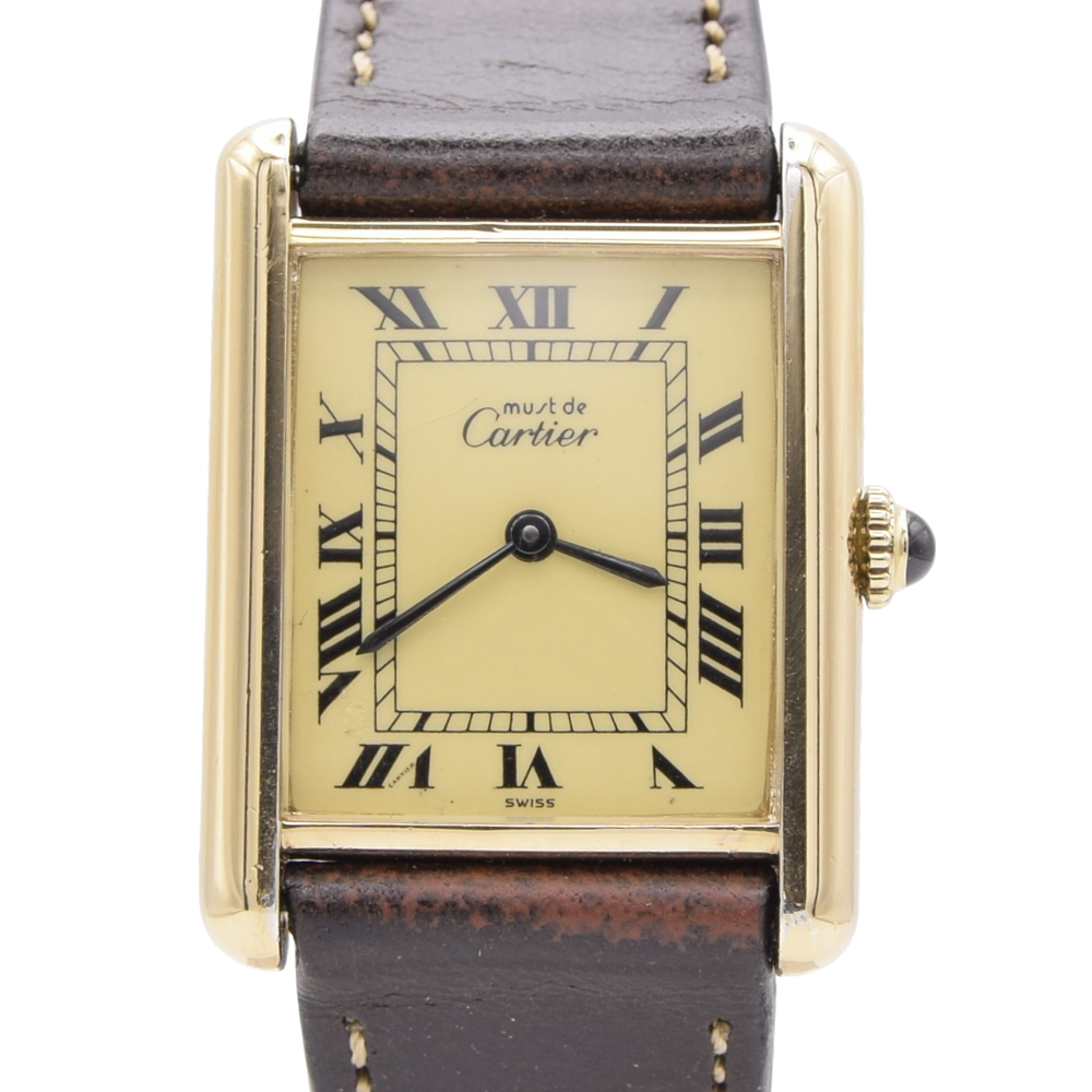 1970s Classic  Rare Cartier Tank Must De with 'Lemon' Roman Numeral Dial box, Buckle & Card