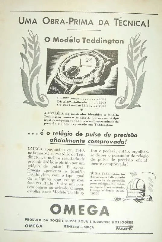 1939 Rare Omega Brazilian market CK2099 'Teddington' Red Star with raised roman numerals 30T2 PC