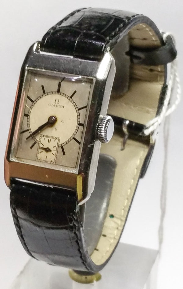 Omega with Original Two Tone Dial in Deco Style Stainless Steel Case 1934
