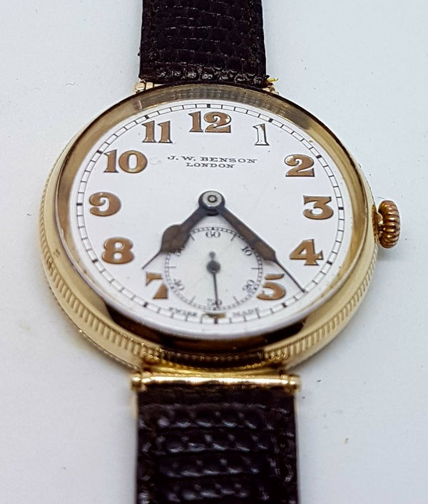 JW Benson Trench with Flexible Lugs in 9ct Gold Hermetic Case 1927