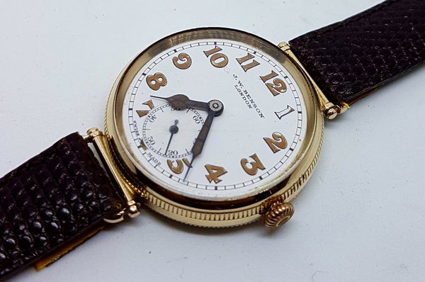 JW Benson Trench with Flexible Lugs in 9ct Gold Hermetic Case 1927