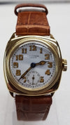 JW Benson Submarine Watch with Enamel Dial and Arabic Numerals in 18ct Gold Cushion Case Circa 1930s