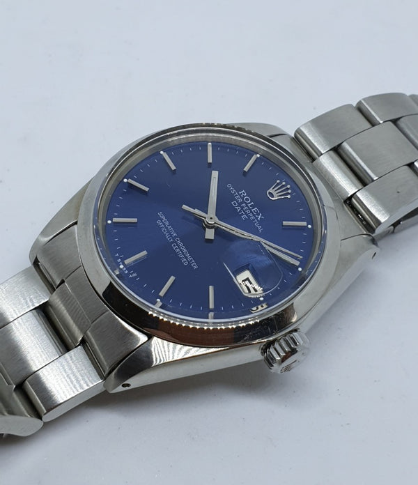 Rolex Oyster Perpetual Date with Blue Dial in Stainless Steel Model 1500 Circa 1971