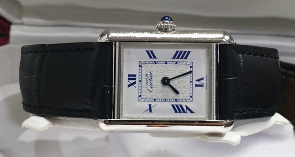 Cartier Tank in Sterling Silver 925 with Deployment Clasp and Box and Papers Model 2416 Circa 2004