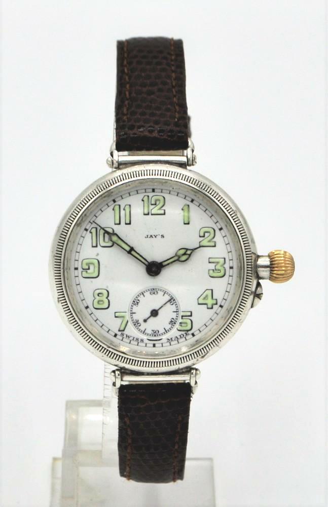 Jay's for Longines Silver Borgel Trench 1916 Antique Watch Co